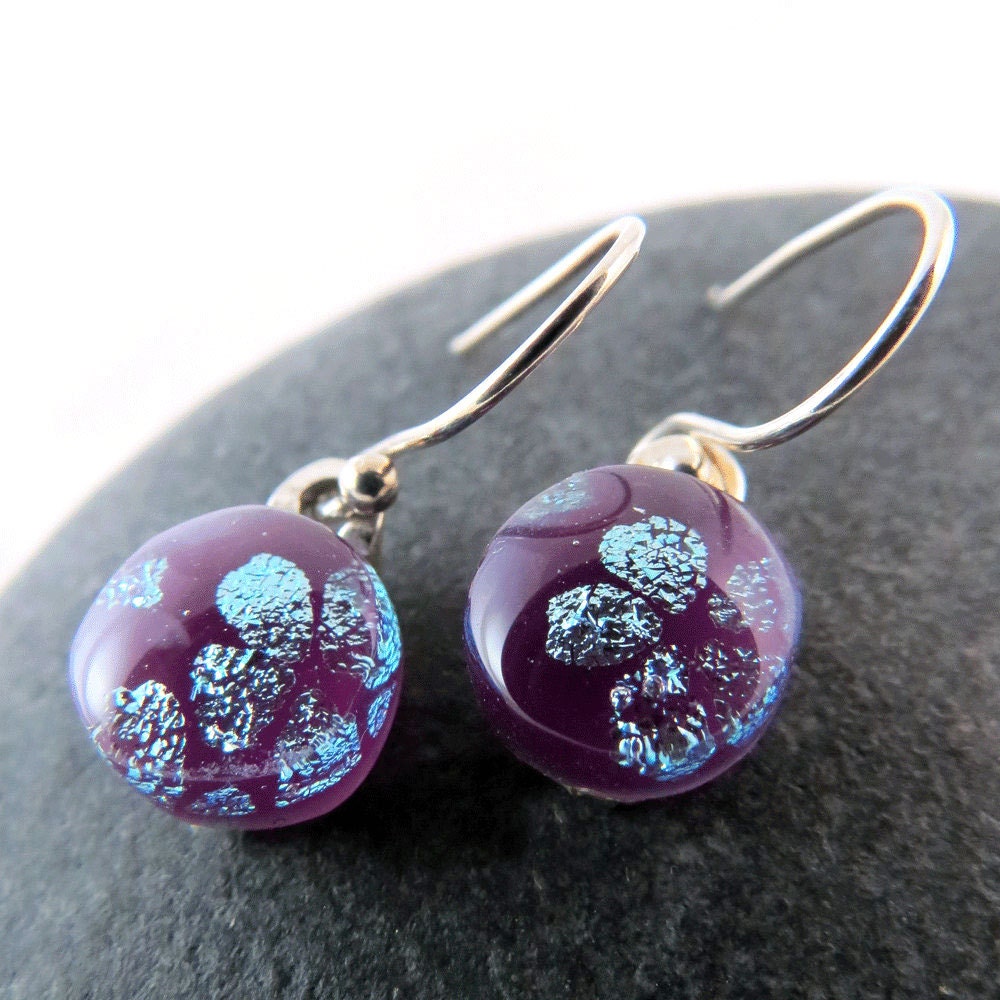 Dichroic Earrings - Hyacinth Purple Petals - Ready to Ship