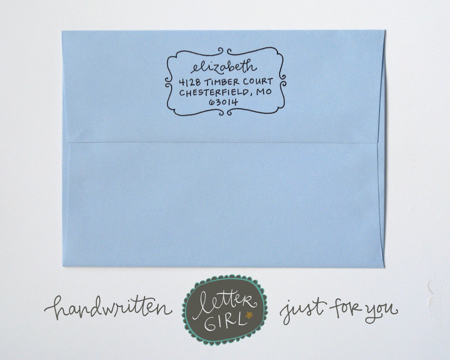 Elizabeth Handwritten Address Stamp: your choice of self-inking or red rubber