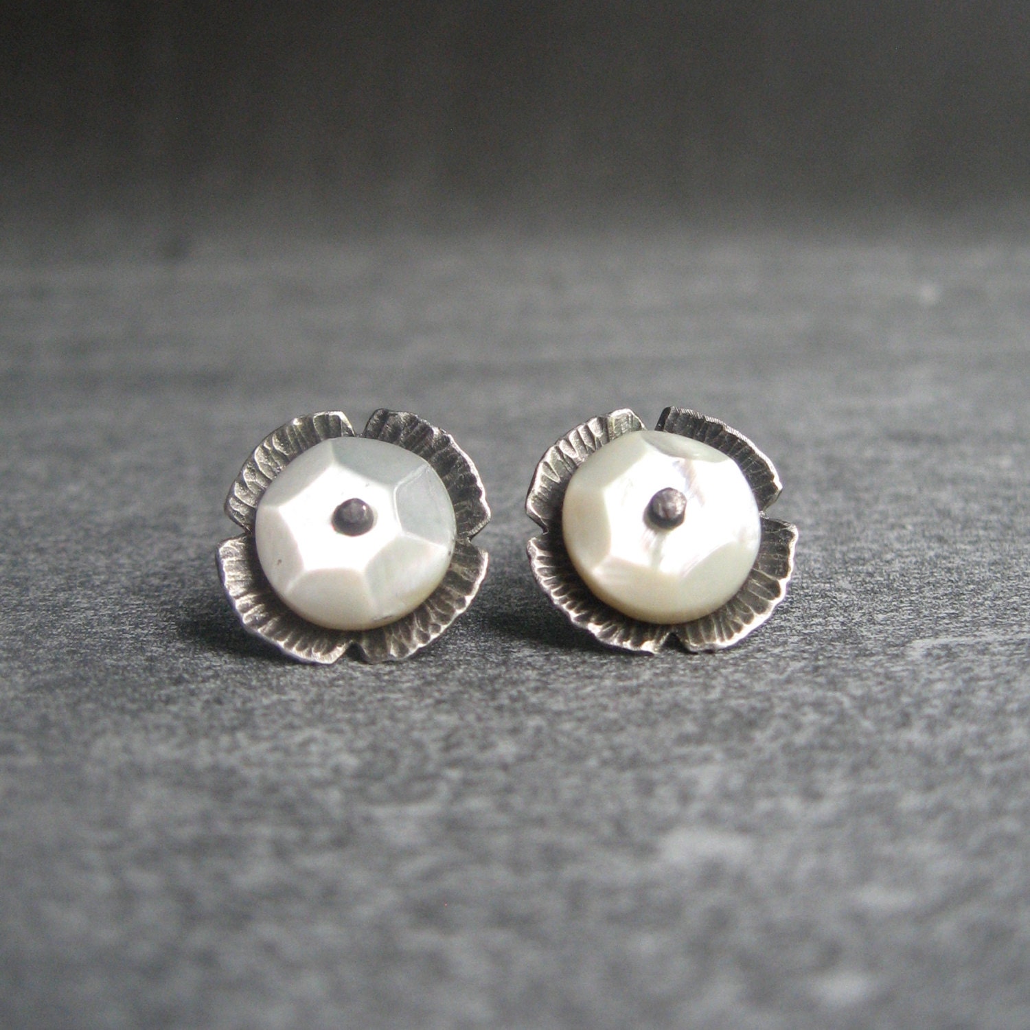 EARRINGS oxidized sterling florets and buttons