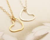 Gold Heart necklace, bridesmaid jewelry wedding party gift, open heart silhouette 14kt gold filled hand hammered dainty minimal jewelry