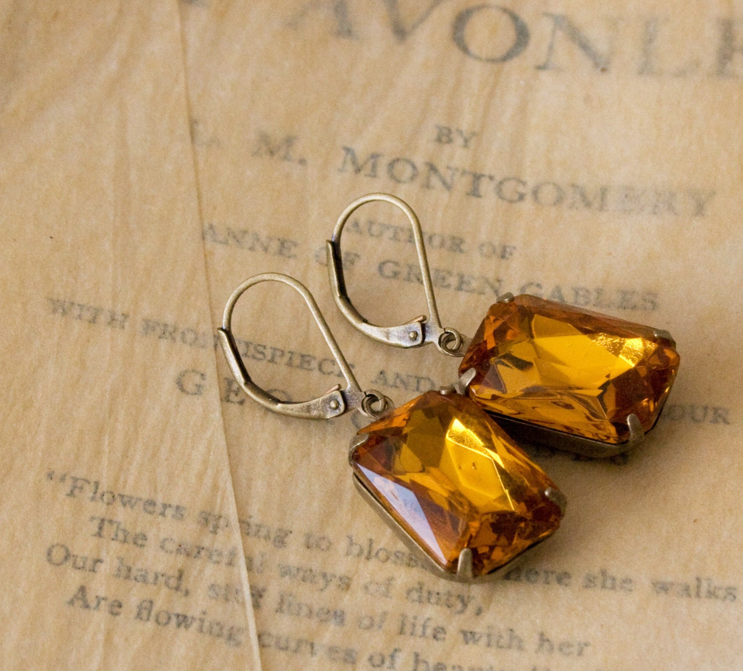 Orange Yellow Jewel Earrings . Amber Topaz Earrings . Estate Style Earrings - Ginger