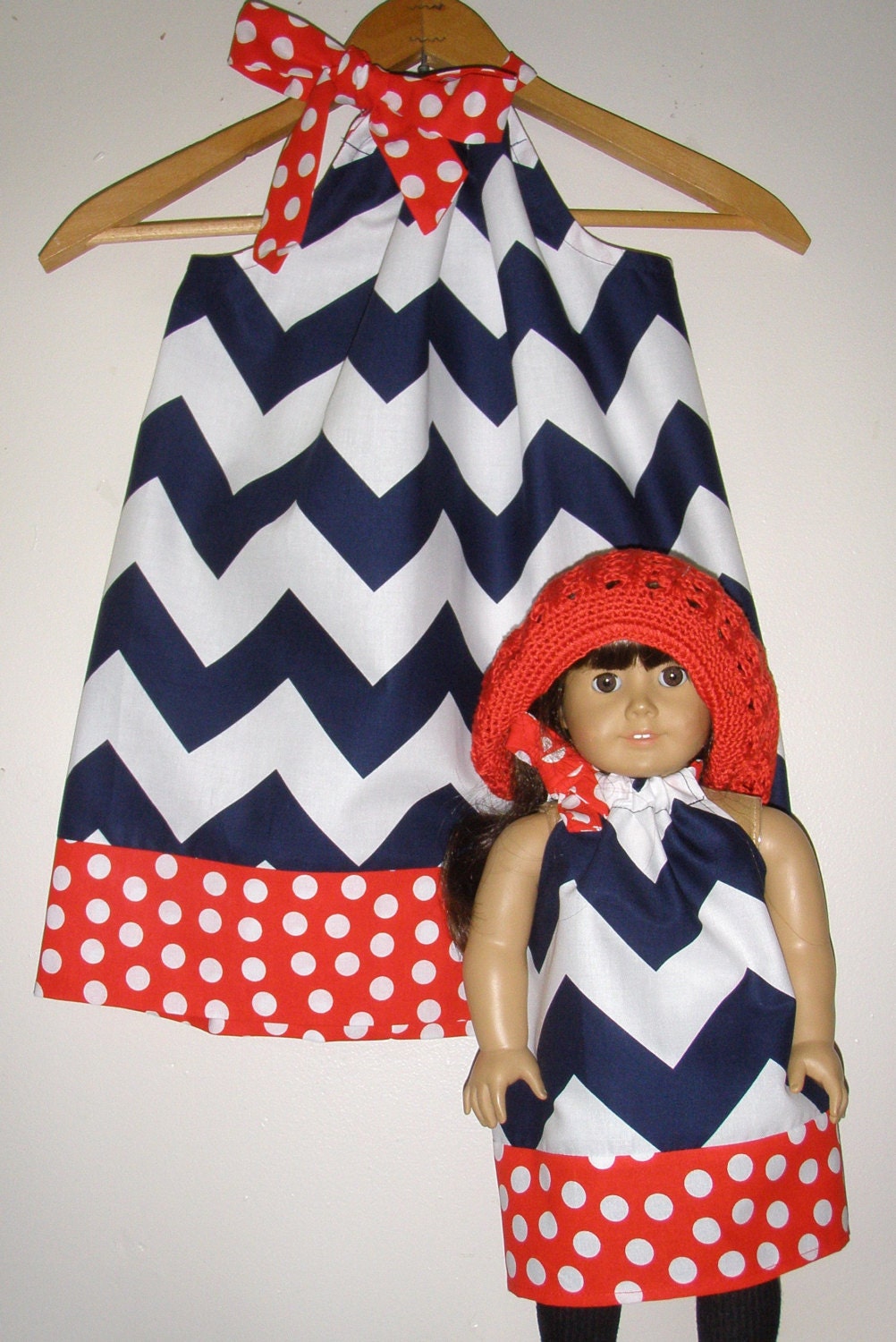 On sale normally 20.99 now 19.49 Red white blue Fourth of July pillowcase dress matching dresses  American Girl Doll SIze large or xlarge