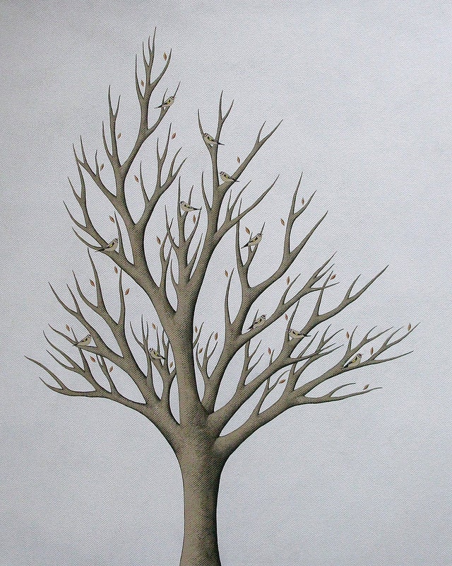 tree with goldfinches // archival 8x10 fine art print from my original painting // by natasha newton
