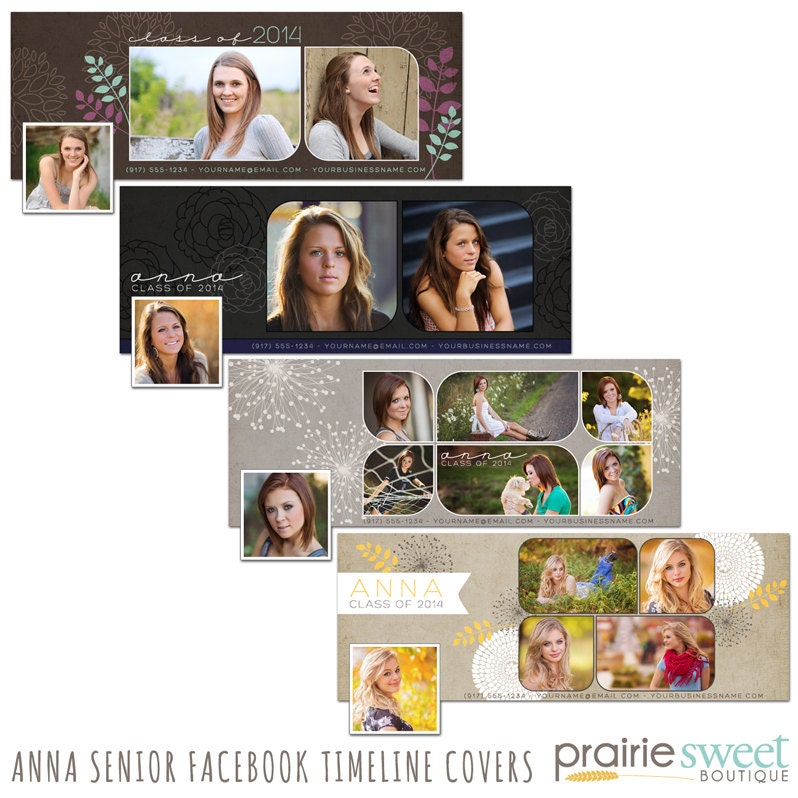 Facebook Timeline Covers for High School Seniors- Photoshop Templates for Photographers - Anna Collection - 4 PSD Files - Web-Ready - WT2007