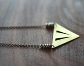 Triangle Pendant - Geometric, Tribal, Pyramid Necklace - Raw Gold Brass - Rustic Silver African Heishi - Gift Box