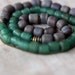 Rustic Glass Bead Necklace - Gritty Glass Tribal Ethnic Strands - Teal Green, Dusty Lavender - Raw, Unfinished, Reclaimed - Gift Box