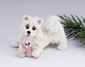American Eskimo Dog Ornament Toy Bunny Porcelain