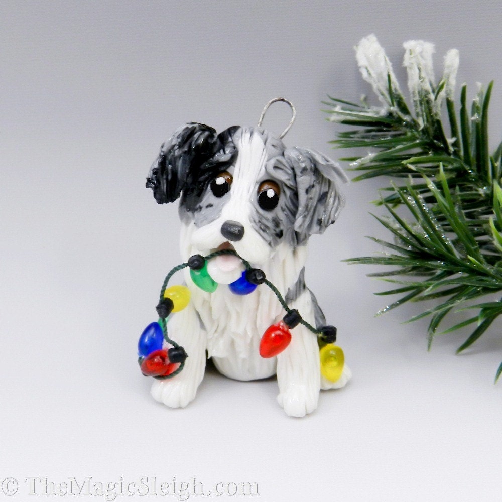 Australian Shepherd Ornament Christmas Lights Porcelain