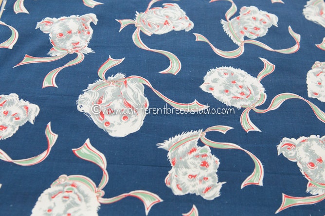 Fun Dogs All Over- Vintage Fabric 36 inches wide Animals Bows Terriers Bulldogs Cocker Spaniels