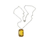 Art Deco Golden Amber Glass Pendant Paper Clip Chain 1920s Art Deco Jewelry