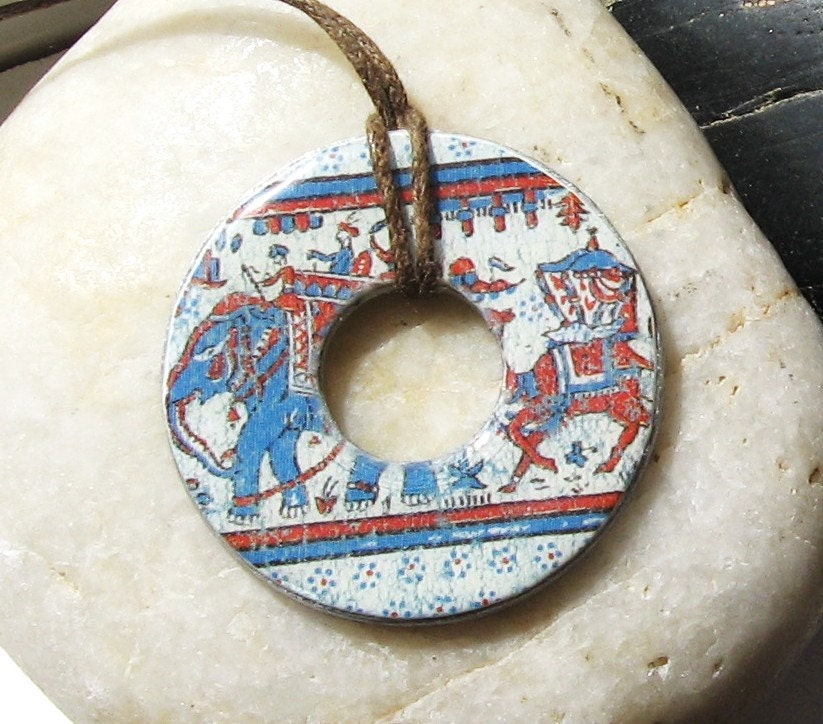 Gorgeous Tapestry Taj Majal Design Upcycled Papers Washer Hardware Pendant Necklace