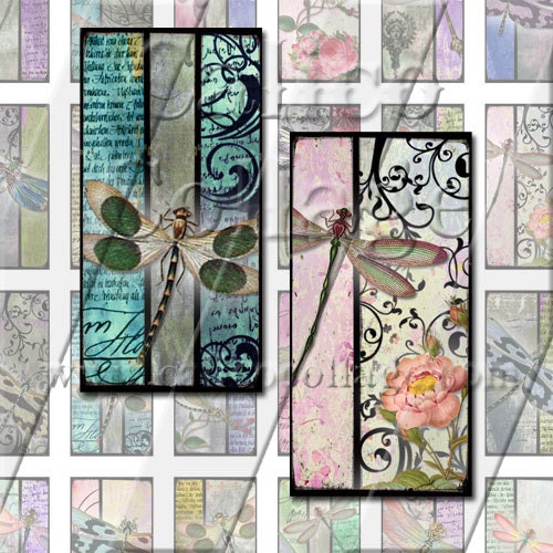 NEW Grunge Dragonflies - Instant Download Digital Collage Sheet - 1x2 Domino Tile Size 137