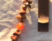 Copper Orange Agate Jasper Clip Beaded Bookmark Purse Charm