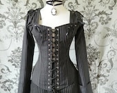 Clearance Pinstripe overbust corset-steel boned corset in Freyja style-to fit 30-32 inch natural waist
