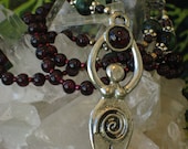 Garnet Ruby in Zoisite Rosary Necklace Spiral Goddess