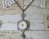Necklace silver bird skull GOTHIC charm antique RHINESTONES vintage filigree steampunk