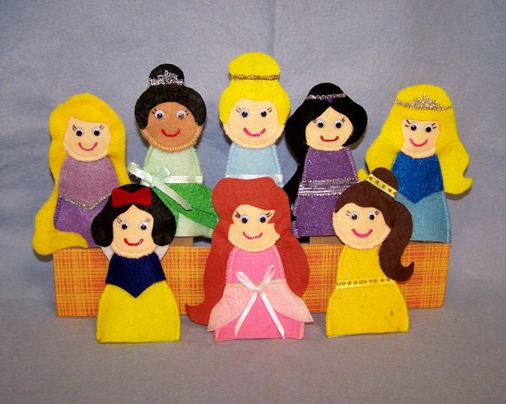 8 Princesses Hand Crafted  Felt Finger Puppets