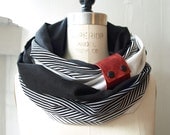 Chunky Black and white striped linen circular infinity scarf