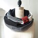 Chunky Black and white striped linen circular infinity scarf