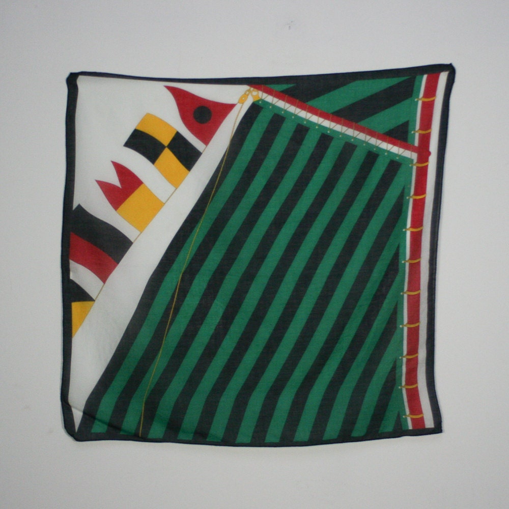 vintage green stripe sailing scarf / square / nautical print