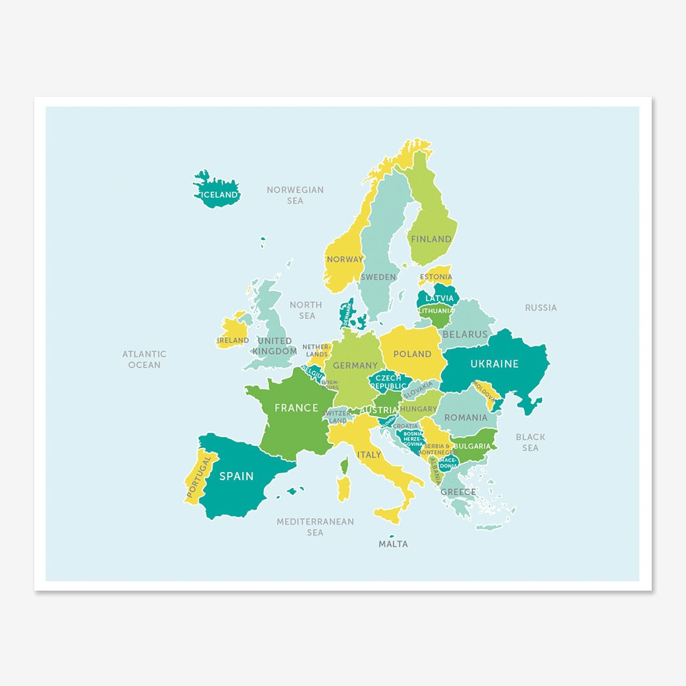 Map of Europe (blues and greens)