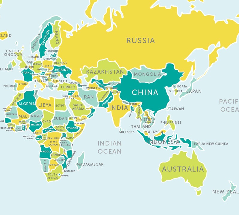 World Map (blues and greens)
