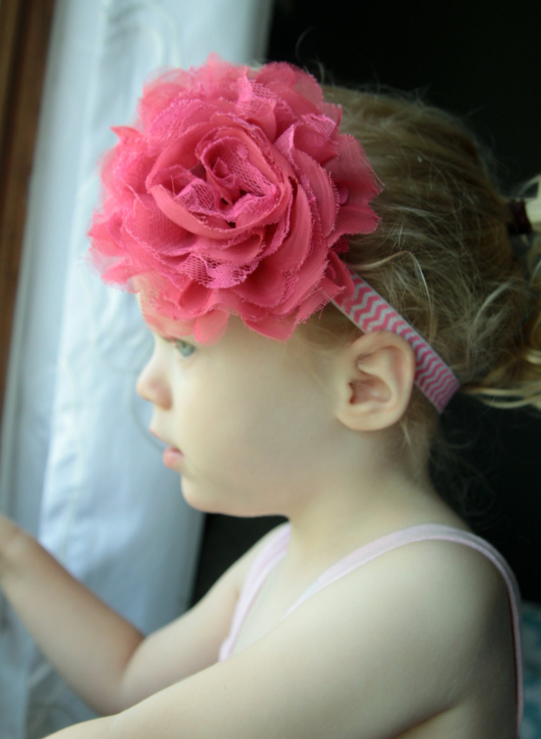 May Sale Hot Pink 5" Vintage Flower with Chevron - Toddlers-Baby Girl Headband-Baby Headbands-Newborn Headbands-photo prop