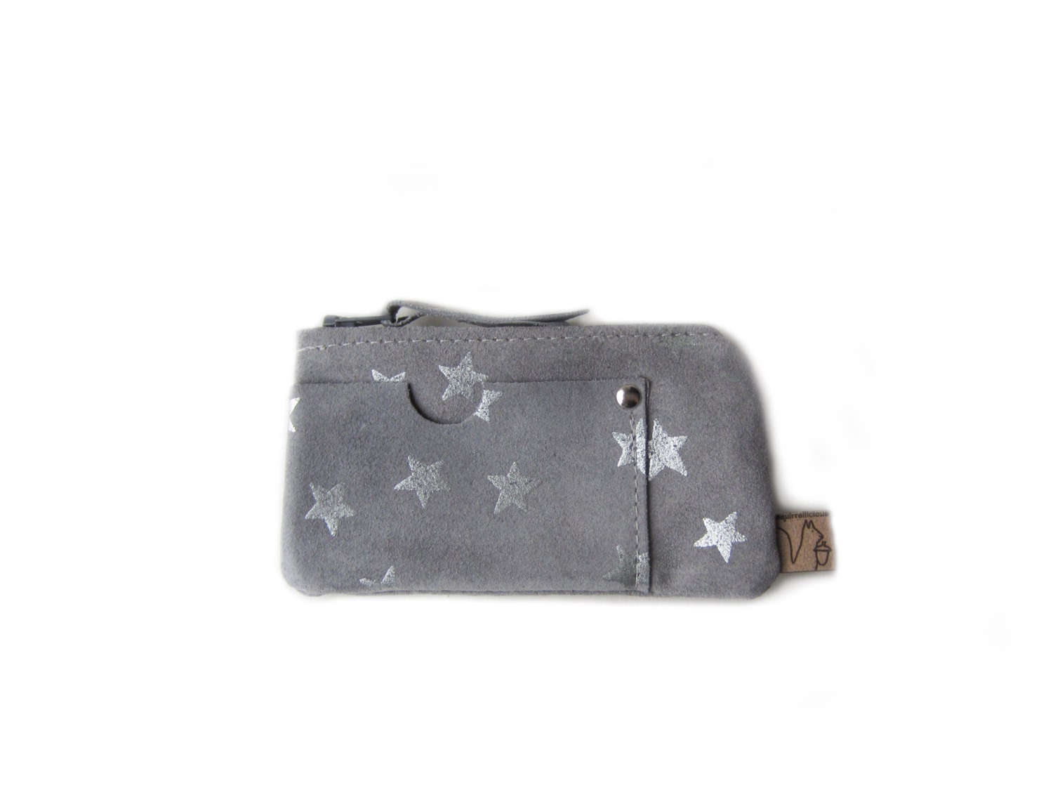mini wallet gray leather stars zippered tiny card holder key clutch