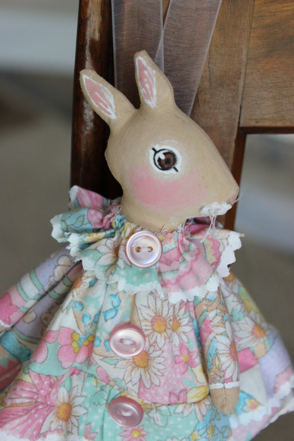 handmade fabric contemporary Folk Art  Bunny Rabbit ornament