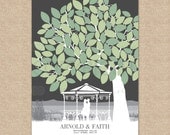 Unique Wedding Guestbook, custom Skyline & Silhouette Tree print on wrapped canvas, 100 Signature, 18x24