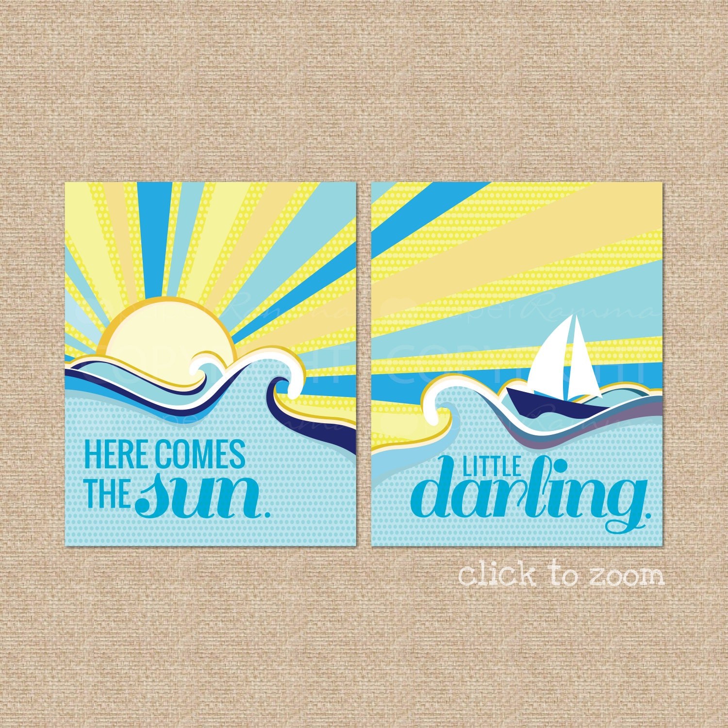 Here comes the Sun ... Beatles Lyric Giclee Art Prints for Nursery / Child's Room, 8x10 - Custom Match colors to your room