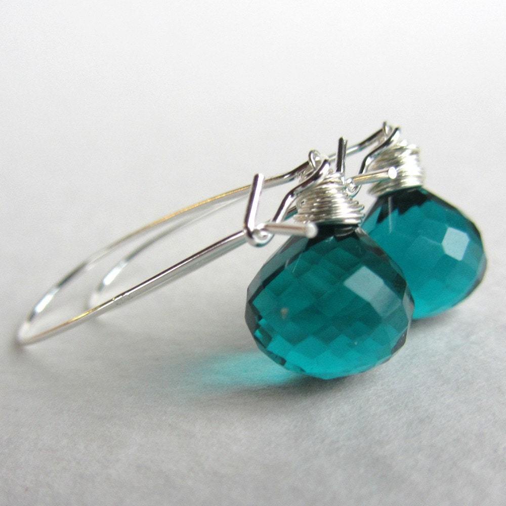 Peacock Blue Quartz Earrings with Kidney Ear Wires