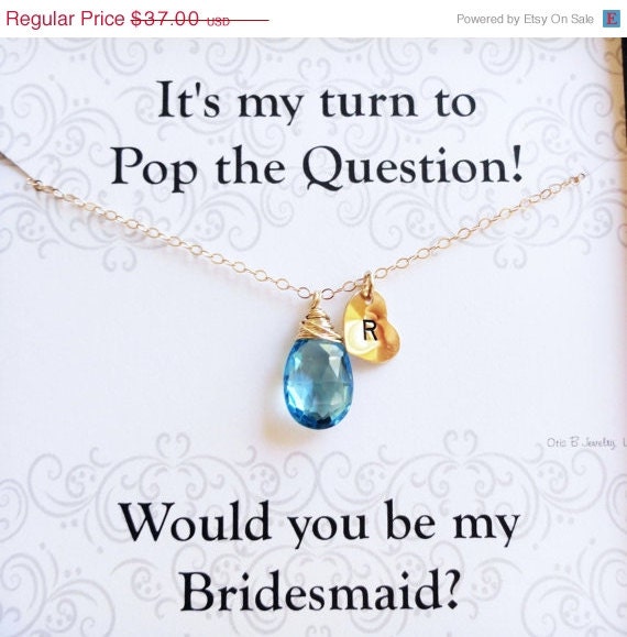 ON SALE Personalized Bridesmaid gifts, Gold initial necklace, Be my bridesmaid card, Maid of honor, birthstone necklace, pop the question