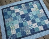 Beach nautical quilt in blue teal turquoise "Seascapes" fabrics sofa couch bed accent quilt seashell cottage
