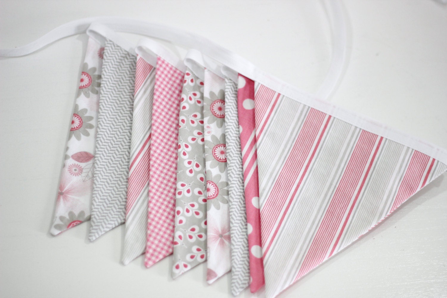 Pink and gray fabric bunting, baby girl nursery decor, baby shower decoration, photo prop, Willow by Riley Blake