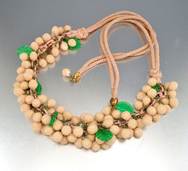 Celluloid Art Deco Necklace Sugar Glass Beads Bib Vintage 1930s Art Deco Jewelry Blush Pink