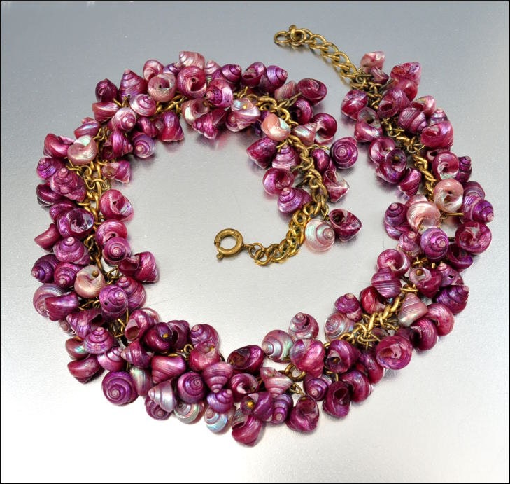 Art Deco Necklace Iridescent Shell Necklace Fringe Bib Vintage 1930s Art Deco Jewelry Purple