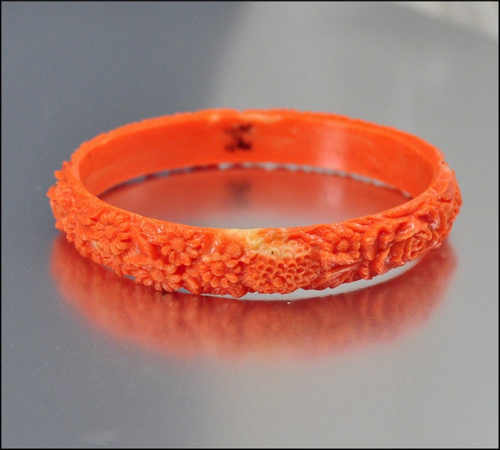 Celluloid Art Deco Bracelet Bangle Coral Flower Art Deco Jewelry Vintage 1930s Jewelry