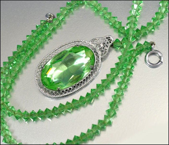 Czech Glass Art Deco Necklace Silver Filigree Crystal Art Deco Jewelry Vintage 1920s Wedding Jewelry