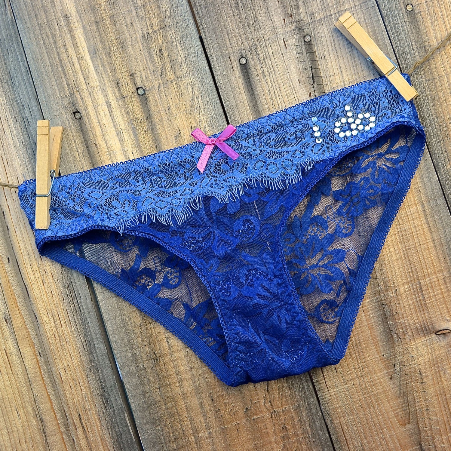 New for 2013 - Romantic Something Blue BRIDAL lingerie that says I DO in rhinestones underwear panty undie -  size SMALL -Ships in 24hrs