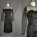 Vintage 1950s Dress, 50s Dress wiggle sequin black satin sheer illusion cocktail party dress embroidered