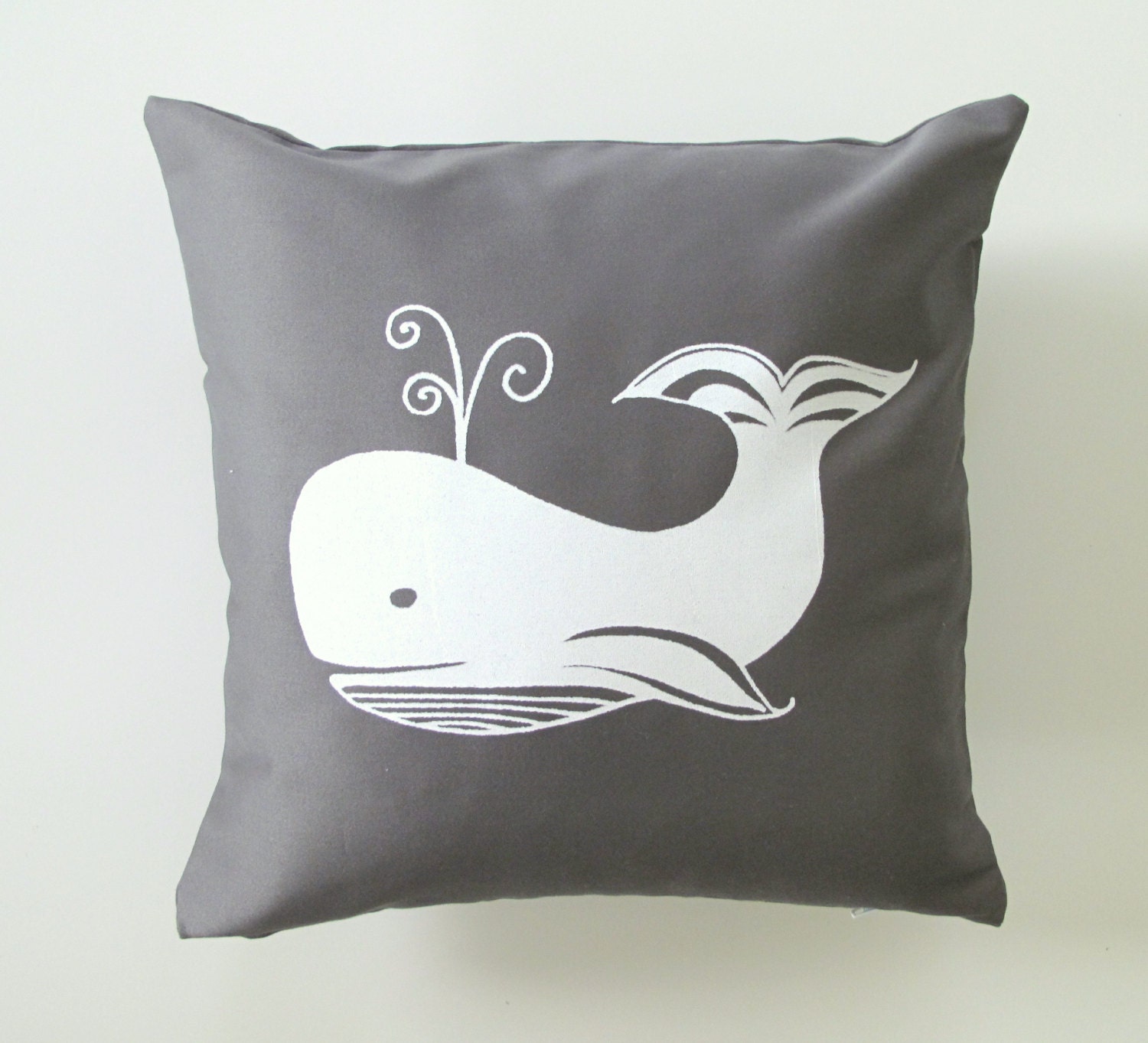 Pillow Cover Cushion Cover  - White Whale on Gray Cotton - 12 x 12 inches