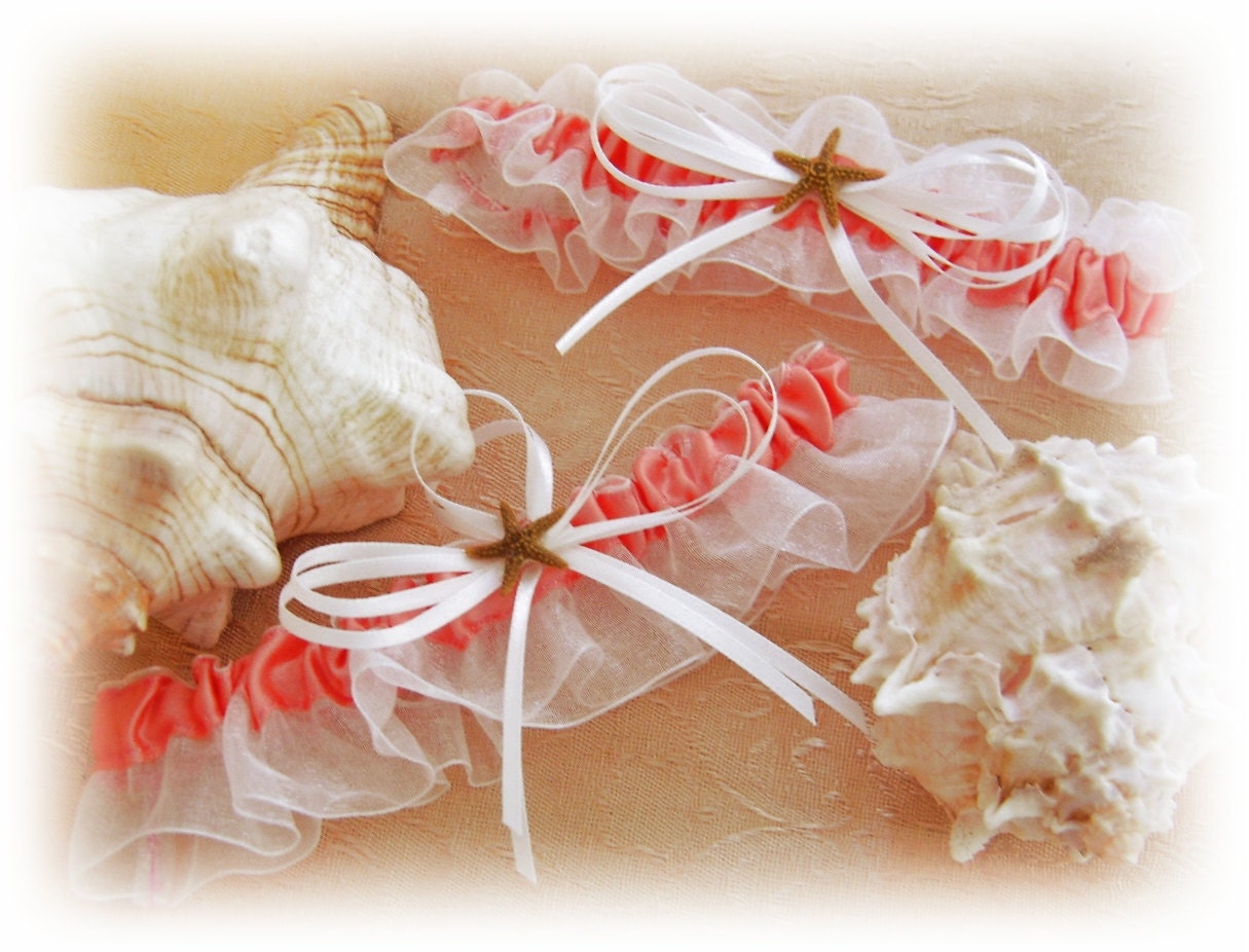 Coral Starfish Bridal Garters - Beach Wedding Garters - Bridal Accessories - Real Starfish