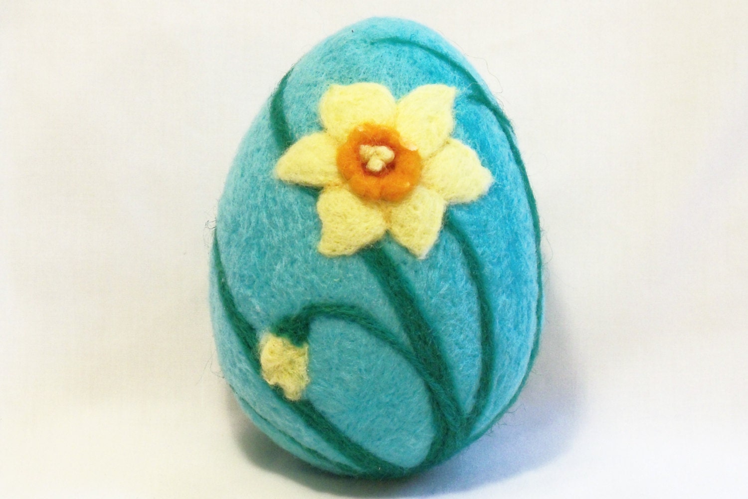 Extra Large Needle Felted Easter Egg - Daffodil on Aqua Blue Egg