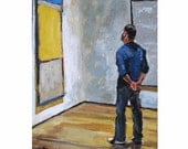 Fine Art Print 8x10, "Man Looking At Rothko" yellow blue white Painting by Gwen Meyerson - GwenMeyerson