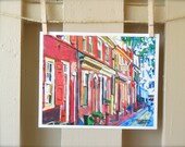 Philadelphia Fine Art Print, Elfreth's Alleys, Red Cityscape Painting, Gwen Meyerson
