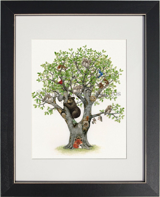Animal Tree - 8"x10" archival watercolor print by Tracy Lizotte