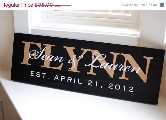 ON SALE Personalized Family Name Wood Sign with Established Date Painted Wood Plaque- Perfect Gift Idea - ETS-02
