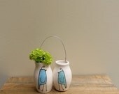 Bird vase, aqua blue flower bud vase, hanging wall flower vase, spring baby nursery decor