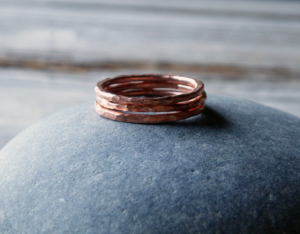 copper rings - hammered copper stacking rings - set of 3 - copper jewelry  - metalwork rings - size 7.5